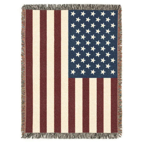American flag blanket with stars and stripes on a white background